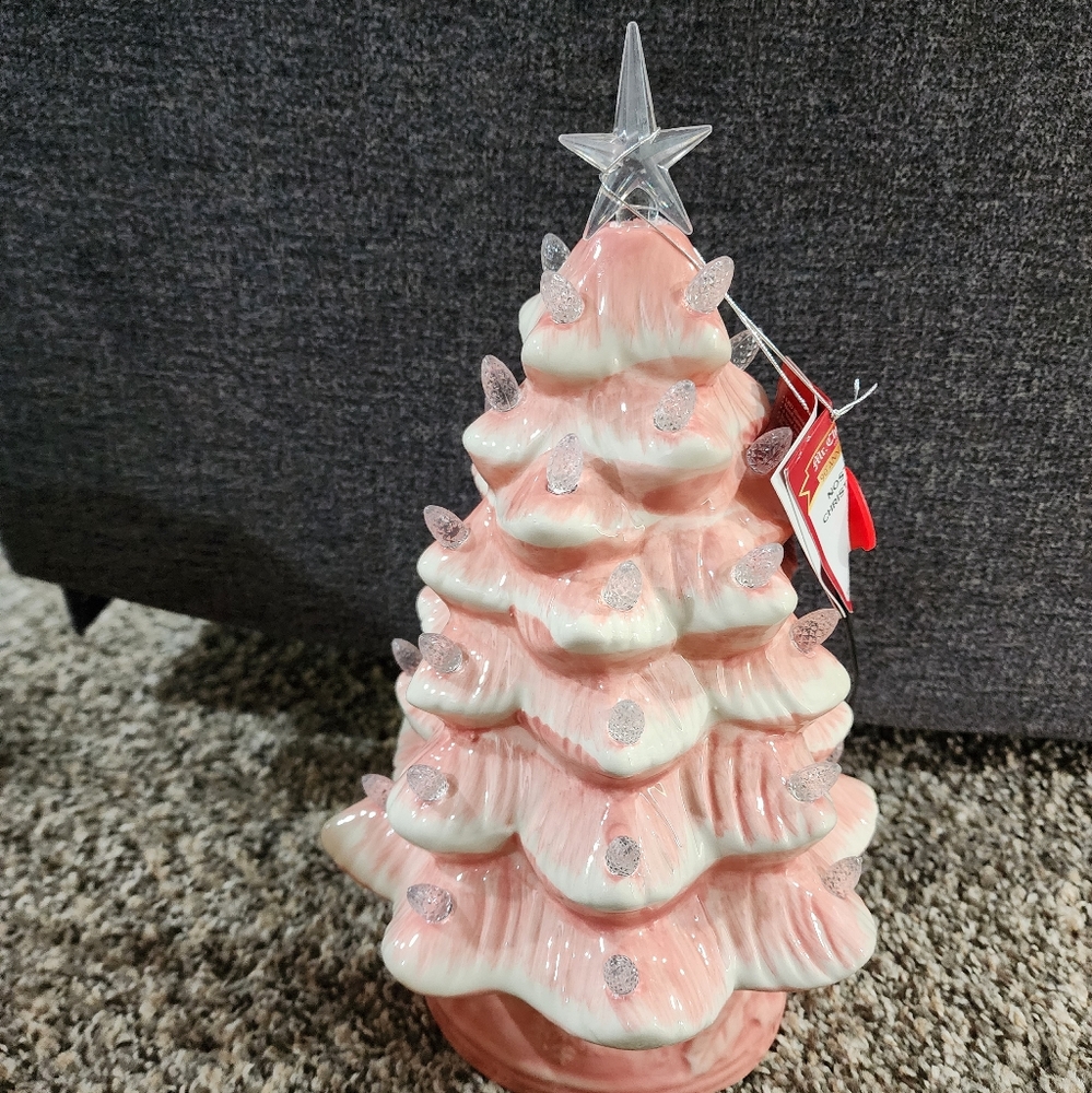 NWT Mr. Christmas Pink Light Up Tree Ceramic